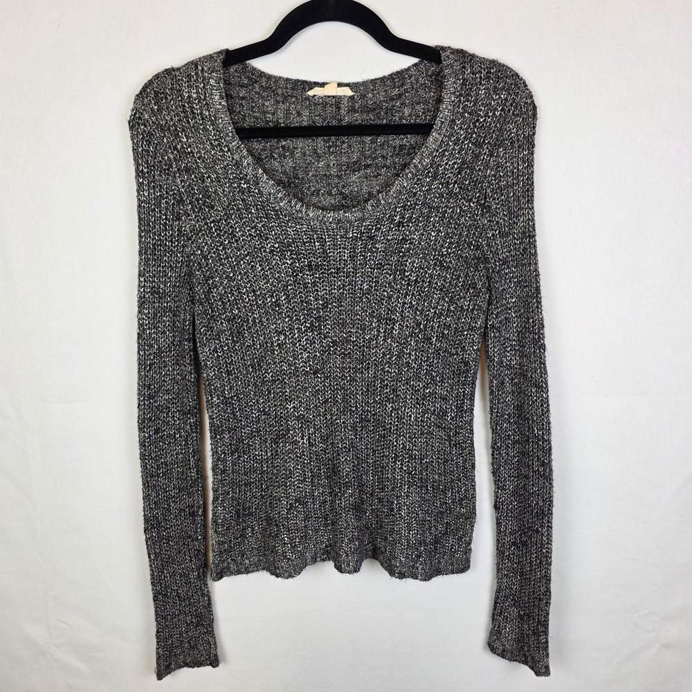Eileen Fisher Italian Yarn Linen Blend Marled Knit Scoop Neck Sweater Grey XS‎